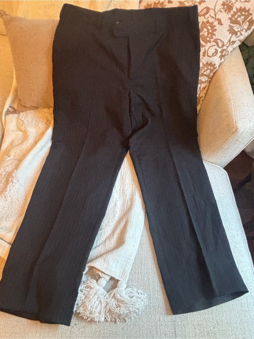 Women's Black Straight-Leg Classic Pin-Striped Trouser Pants